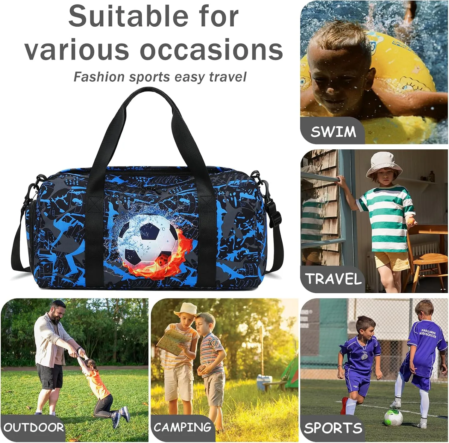 Kids Duffle Bag Girls Overnight Travel Sport Gym Bag Weekender Carry On Shoulder Bag with Shoe Compartment & Wet Pocket