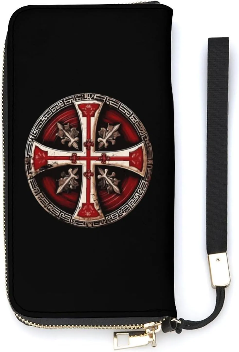 Knights Templar Cross Slim Wallet for Women Long Purse Cute Clutch Wristlet Handbag Card Holders