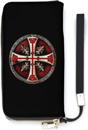 Knights Templar Cross Slim Wallet for Women Long Purse Cute Clutch Wristlet Handbag Card Holders