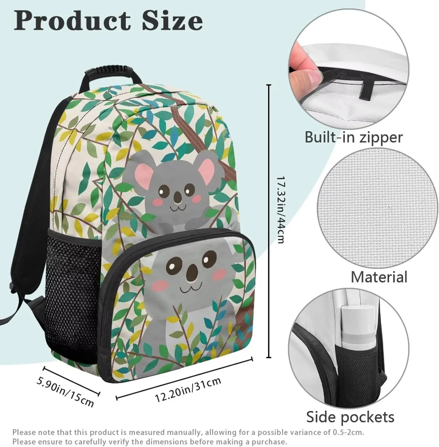 Koala Bags for Men Computer Leaf Backpacks with 2 Compartments for Laptops Sturdy Book Bag for Travel Hiking Camping & Daily Use