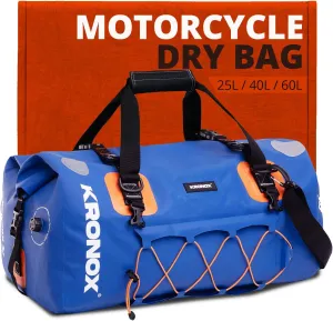 KRONOX Motorcycle Duffel Bag Waterproof, 40L Blue – Durable Motorcycle Luggage & Saddle Bags. Back Seat Dry Bag for Travel, Commute & Dirt Bike Gear