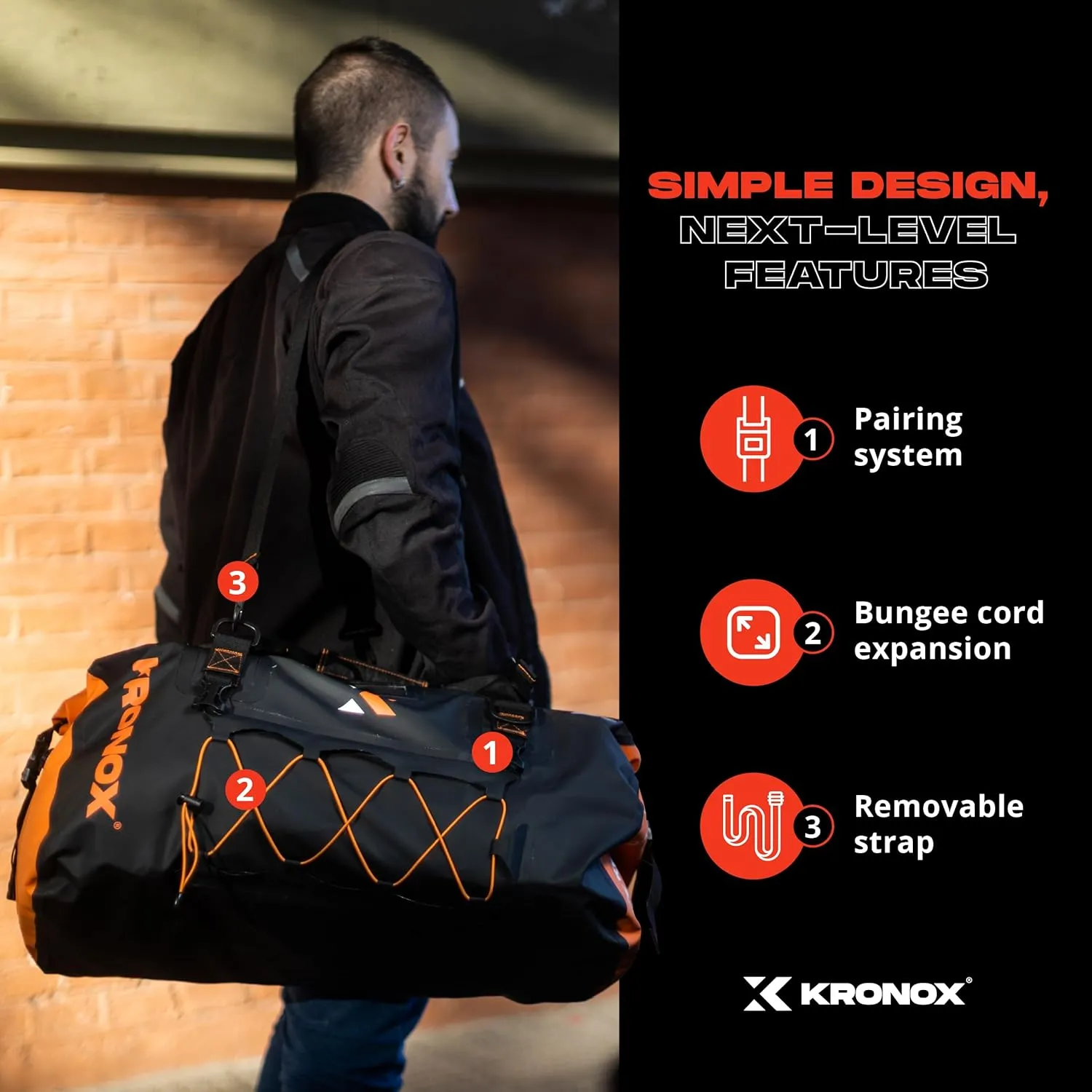 KRONOX Motorcycle Duffel Bag Waterproof, 40L Blue – Durable Motorcycle Luggage & Saddle Bags. Back Seat Dry Bag for Travel, Commute & Dirt Bike Gear