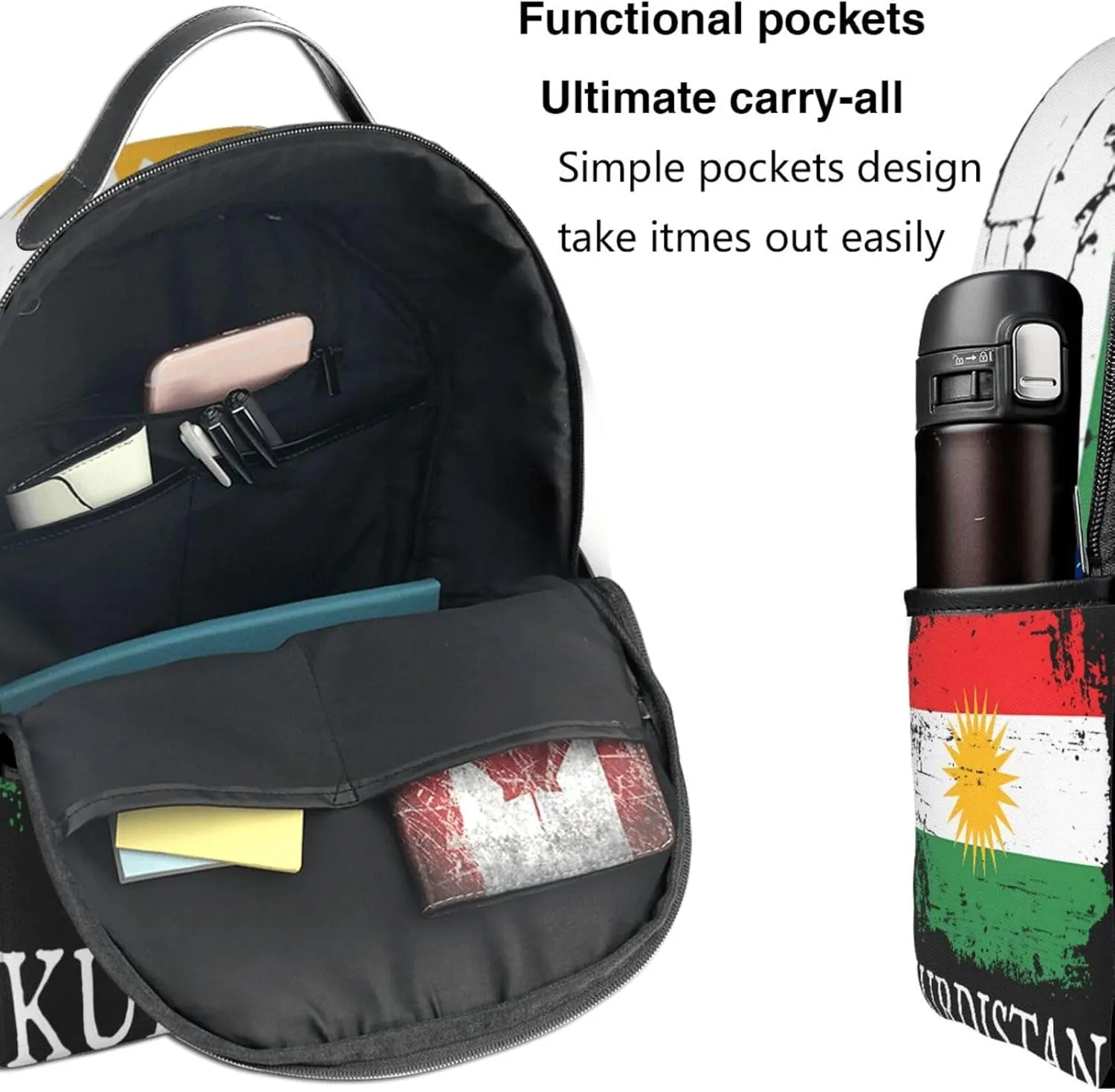 Kurdistan Kurdish Flag Casual Backpacks Laptop Backpack Carry-on Daypack Sports Travel Rucksack Lightweight Working Bag for Outdoor Hiking Cycling Walking