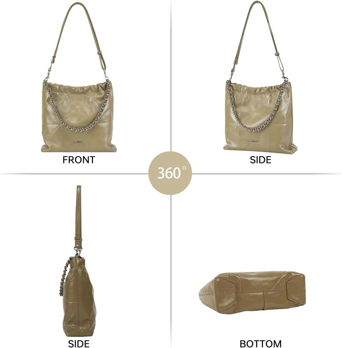 LA FESTIN Split Leather Shoulder Bag for Women with Adjustable Strap, Chain Detail, Elegant Women's Crossbody Handbags