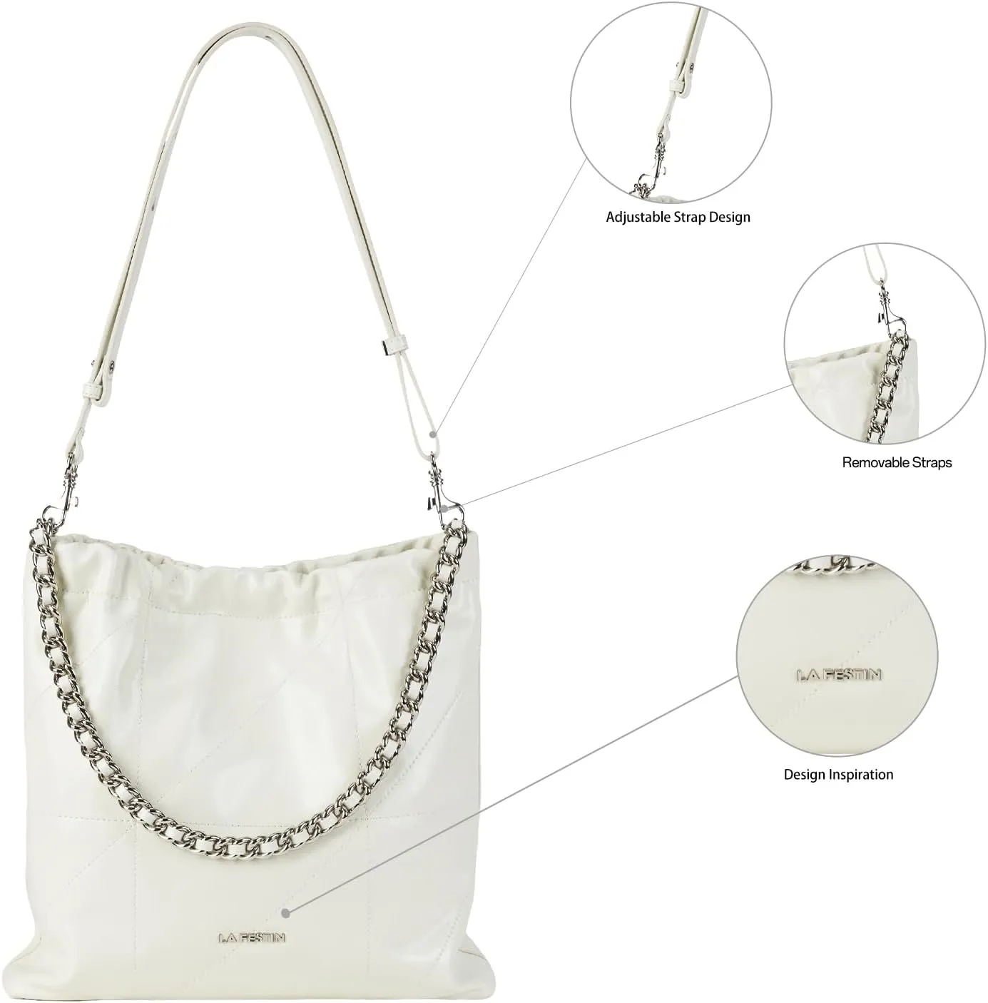 LA FESTIN Split Leather Shoulder Bag for Women with Adjustable Strap, Chain Detail, Elegant Women's Crossbody Handbags