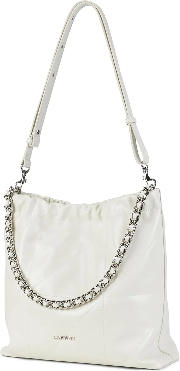 LA FESTIN Split Leather Shoulder Bag for Women with Adjustable Strap, Chain Detail, Elegant Women's Crossbody Handbags