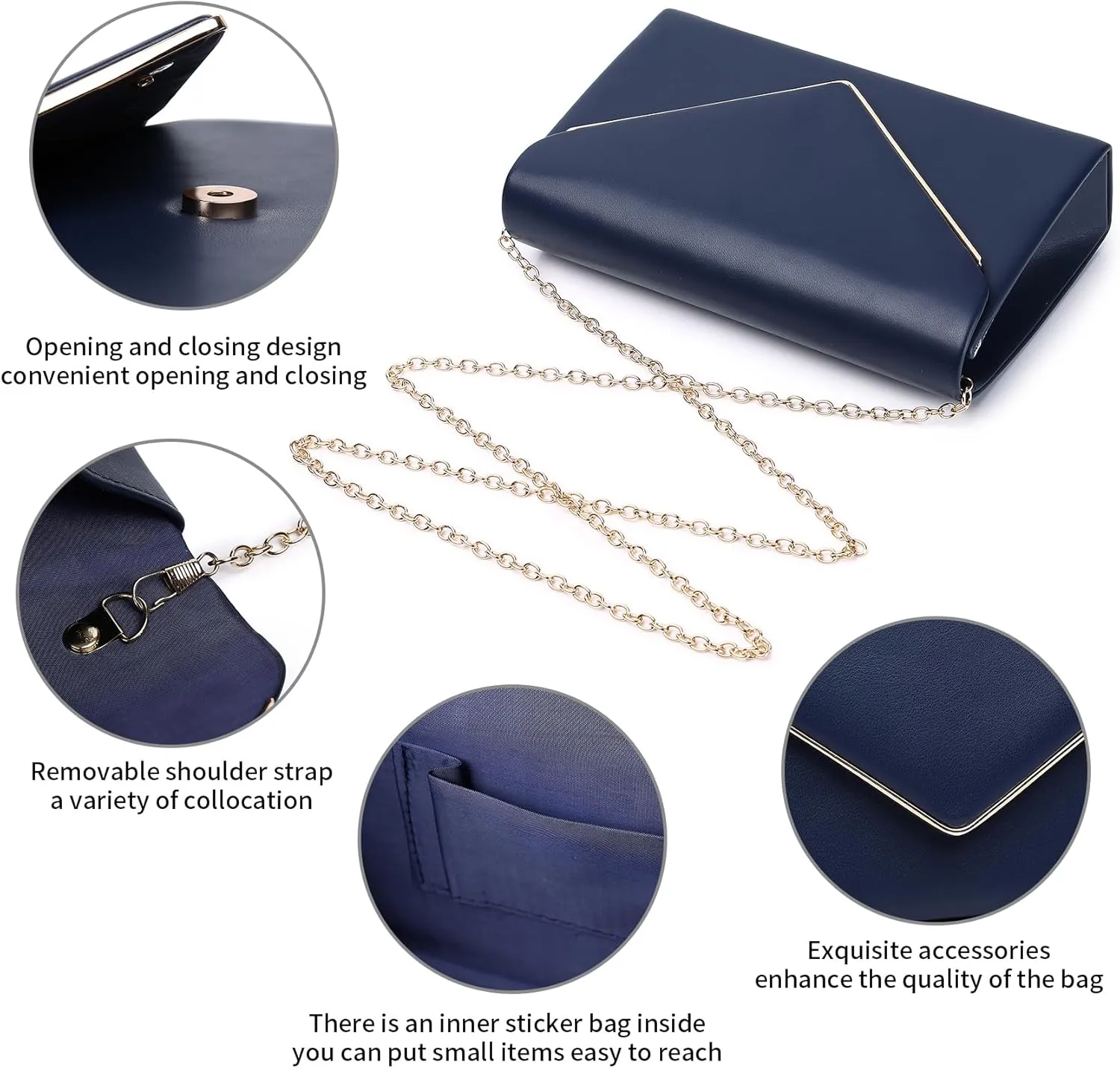 Labair Chic Vegan Leather Clutch Bag Envelope Clutch Purses for Women Evening Wedding Formal Party Handbag.