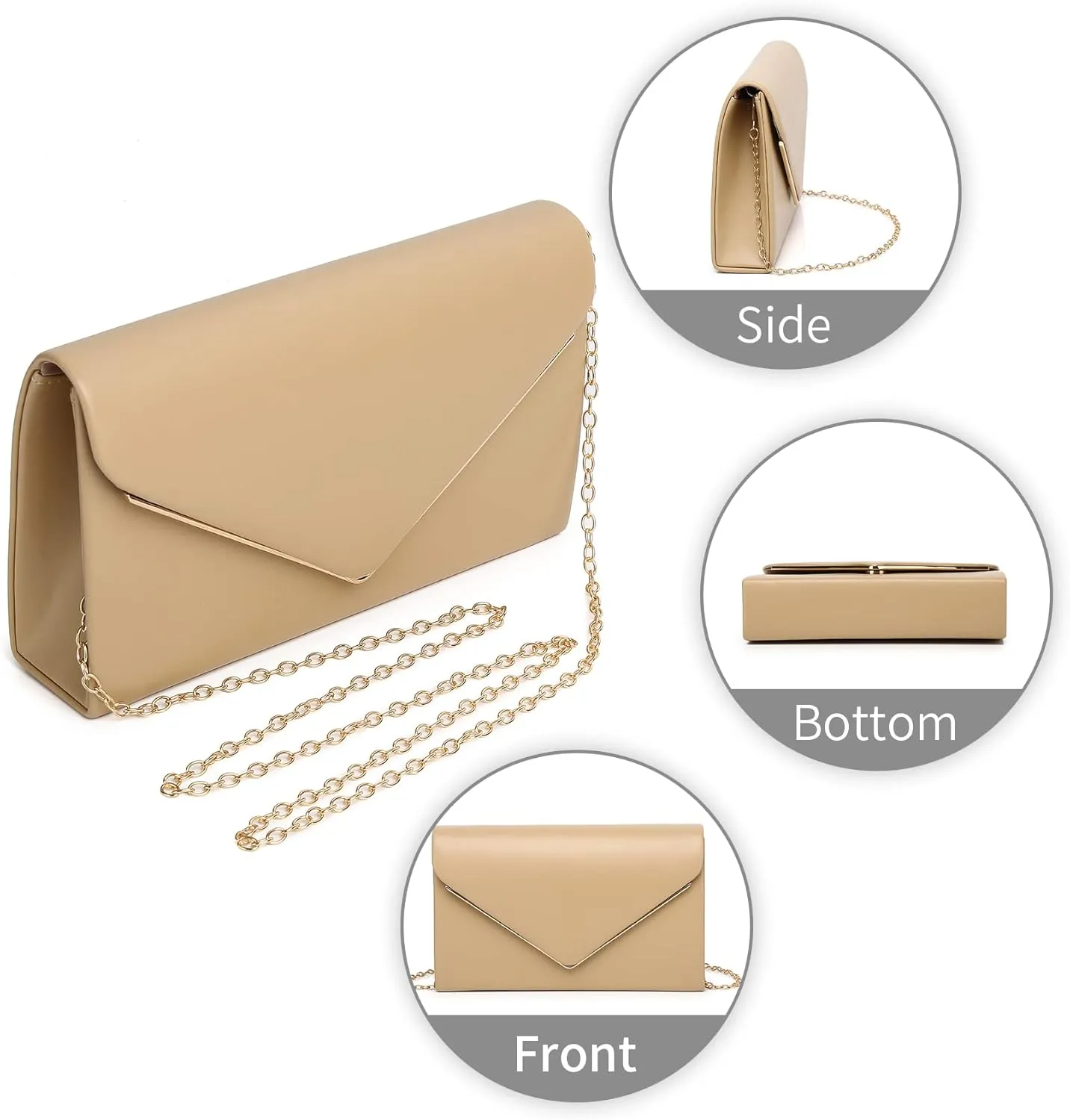 Labair Chic Vegan Leather Clutch Bag Envelope Clutch Purses for Women Evening Wedding Formal Party Handbag.
