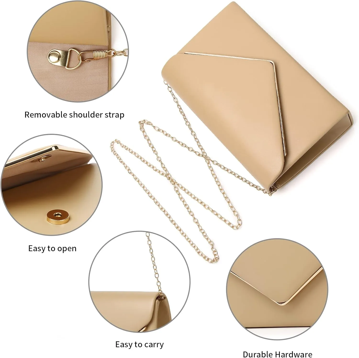 Labair Chic Vegan Leather Clutch Bag Envelope Clutch Purses for Women Evening Wedding Formal Party Handbag.