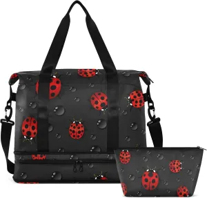 Ladybug Travel Duffel Bag for Women Men Gym Bag with Shoe Compartment Wet Pocket Carry On Weekender Overnight Bags for Traveling Gym Workout