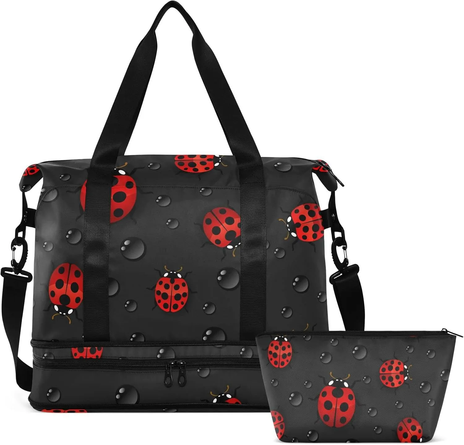 Ladybug Travel Duffel Bag for Women Men Gym Bag with Shoe Compartment Wet Pocket Carry On Weekender Overnight Bags for Traveling Gym Workout