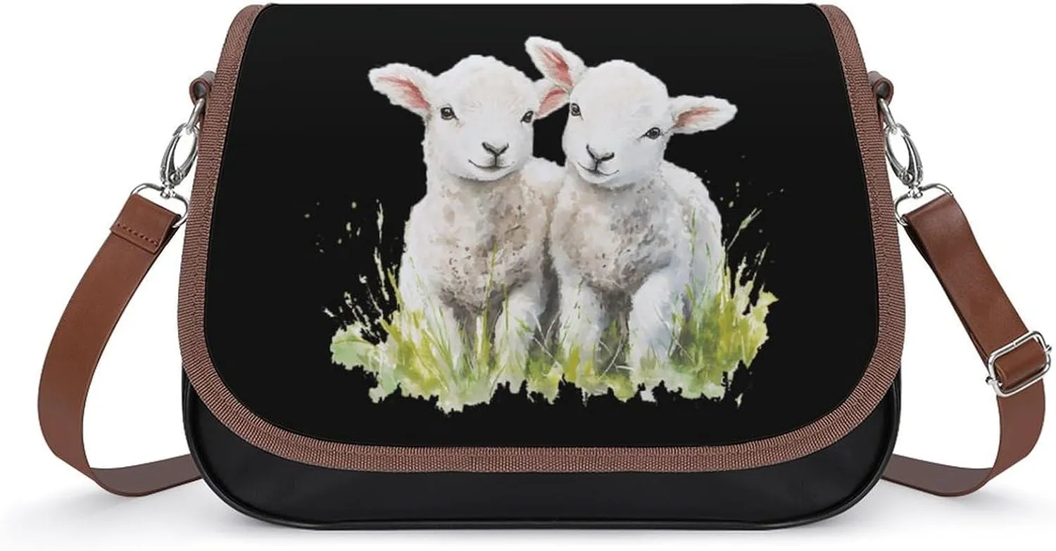 Lambs Sheep in The Grass Crossbody Bags for Women Shoulder Bag Flap Handbags Leather Cross Body Purse