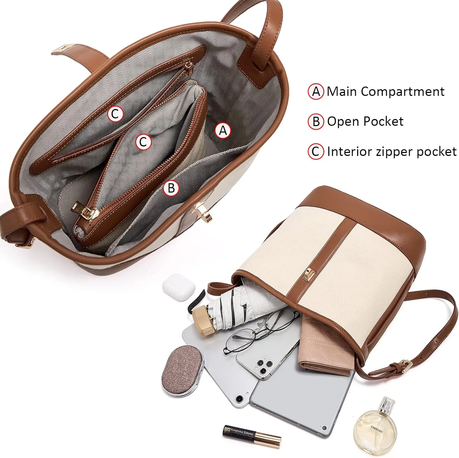 LAORENTOU Cowhide Leather Women Crossbody Bag Purse Tote Style Handbags Trendy for Ladies