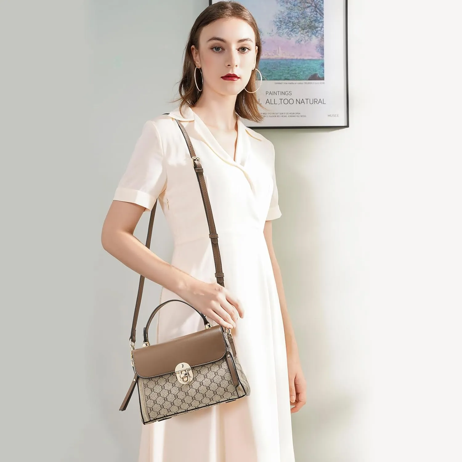 LAORENTOU Vegan Leather Top-handle Crossbody Bag for Women Satchel Trendy Handbags Printed Purse
