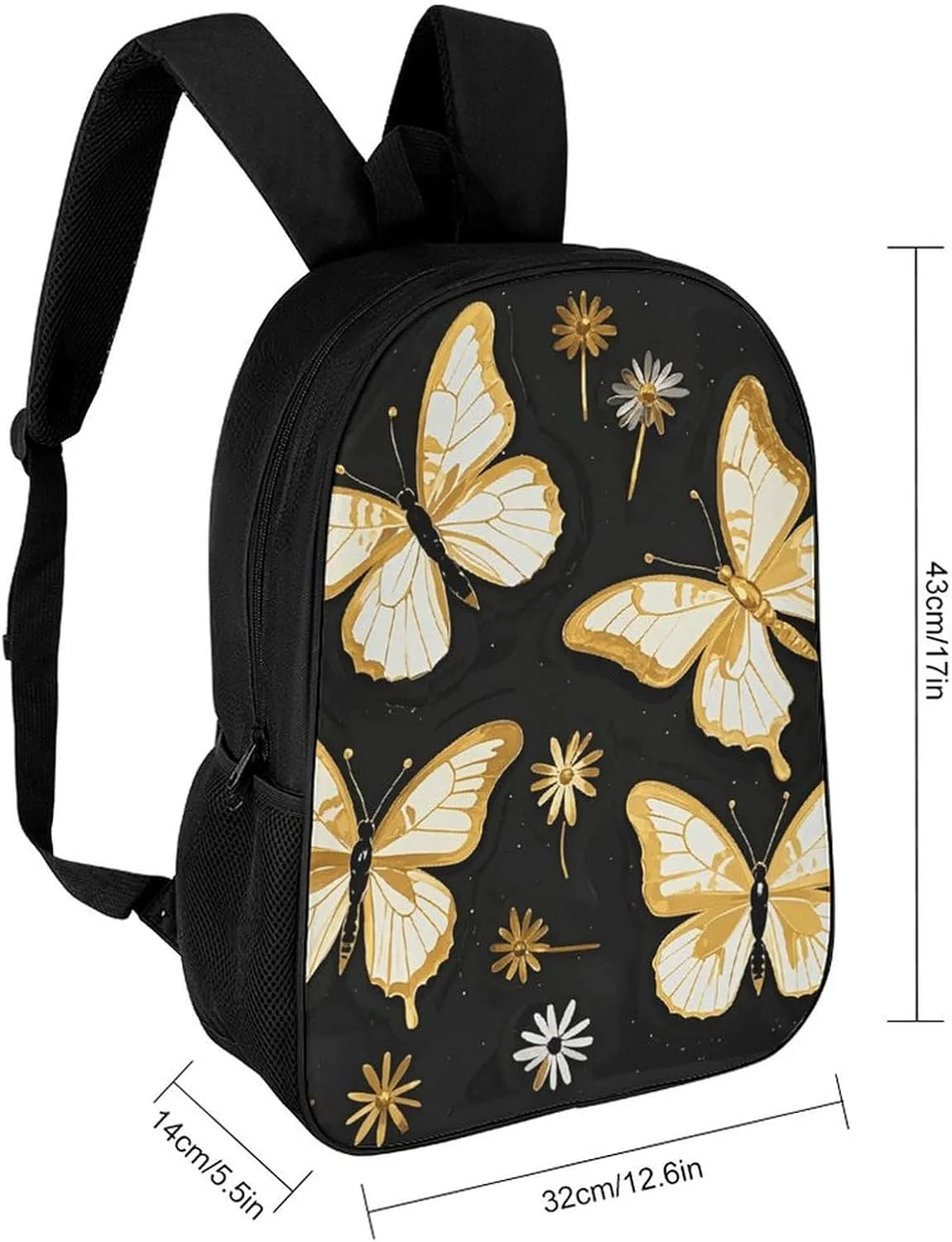Laptop Backpack for Men Women Daypack Gold White Butterflies Black Computer Bag Travel Backpacks Laptop Bag