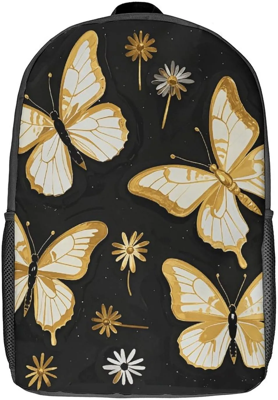 Laptop Backpack for Men Women Daypack Gold White Butterflies Black Computer Bag Travel Backpacks Laptop Bag