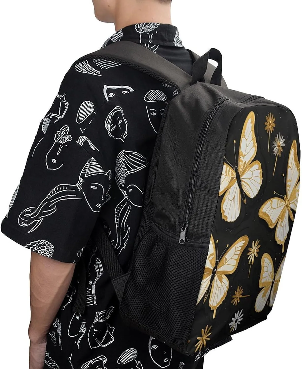 Laptop Backpack for Men Women Daypack Gold White Butterflies Black Computer Bag Travel Backpacks Laptop Bag