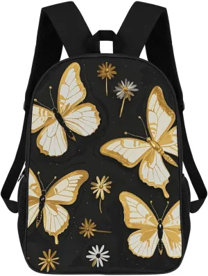 Laptop Backpack for Men Women Daypack Gold White Butterflies Black Computer Bag Travel Backpacks Laptop Bag