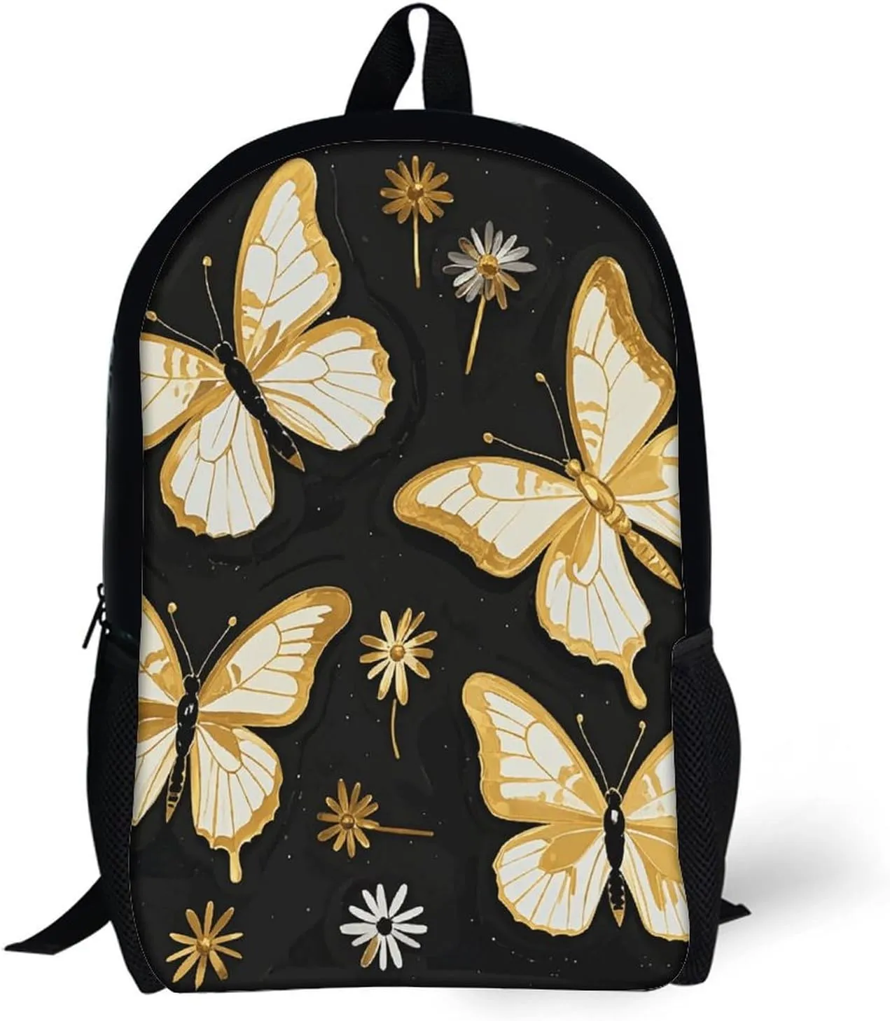 Laptop Backpack for Men Women Daypack Gold White Butterflies Black Computer Bag Travel Backpacks Laptop Bag