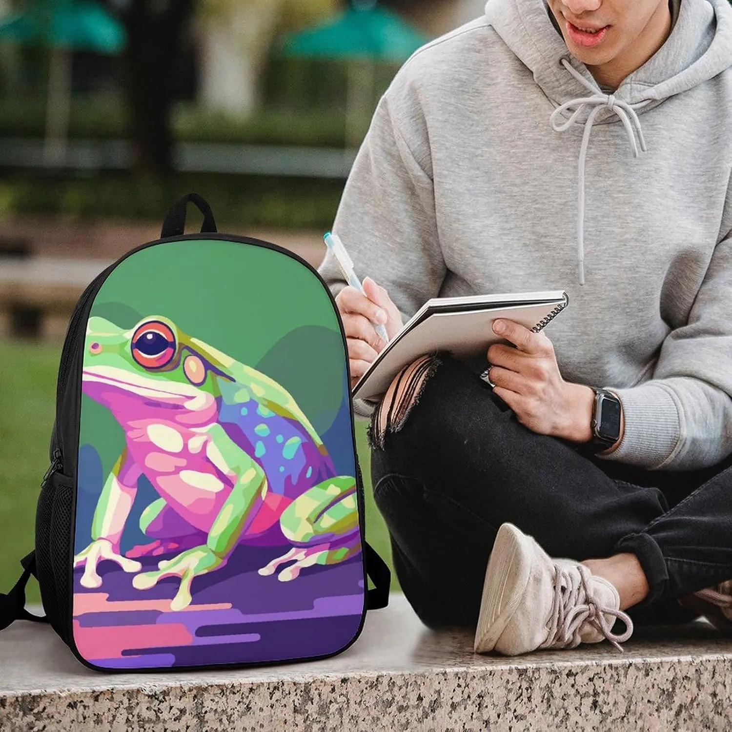 Laptop Backpack for Men Women Daypack Green Frog Pattern Computer Bag Travel Backpacks Laptop Bag