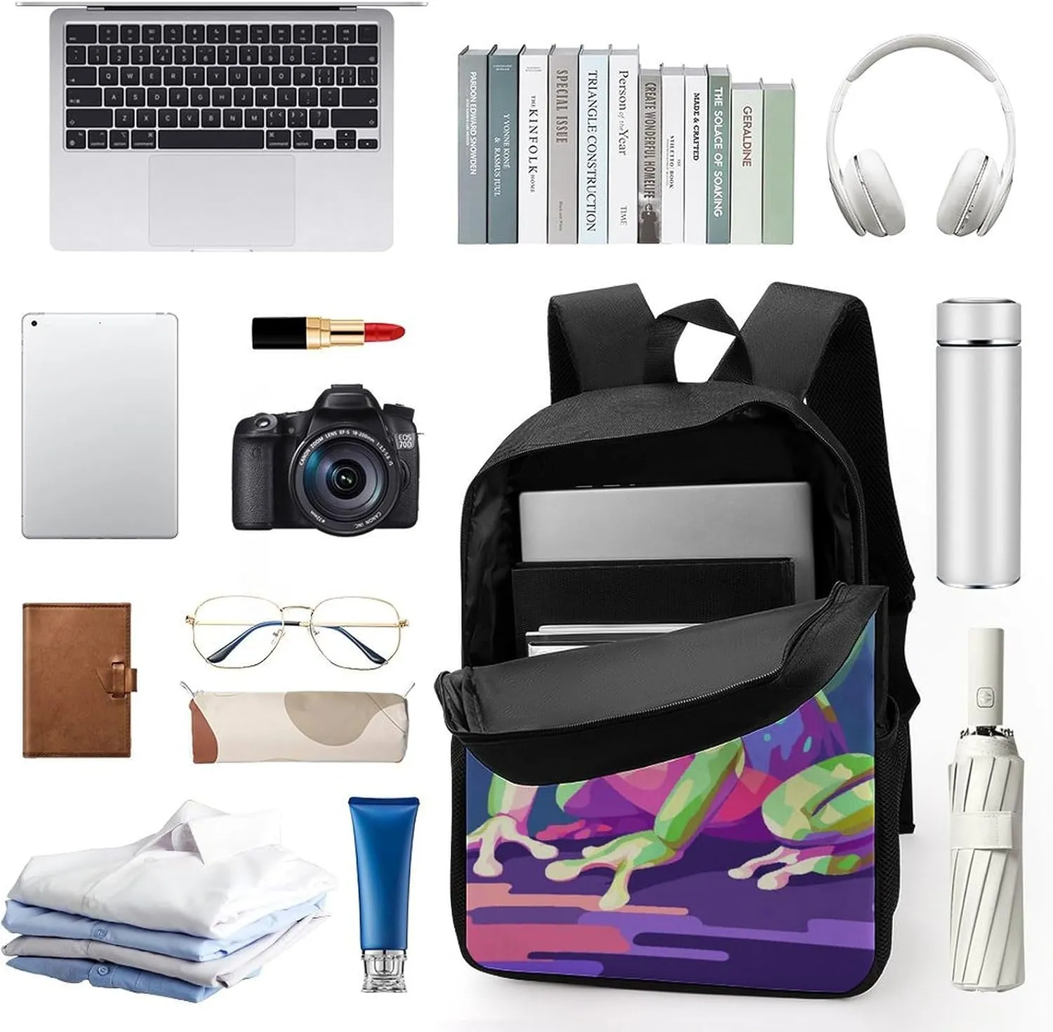 Laptop Backpack for Men Women Daypack Green Frog Pattern Computer Bag Travel Backpacks Laptop Bag