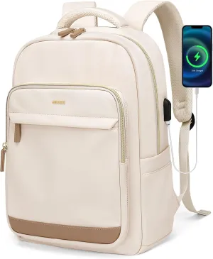 Laptop Backpack for Women,Travel Backpack with Laptop Compartment,Casual Daypack College Bookbag Computer Work Backpack, Beige