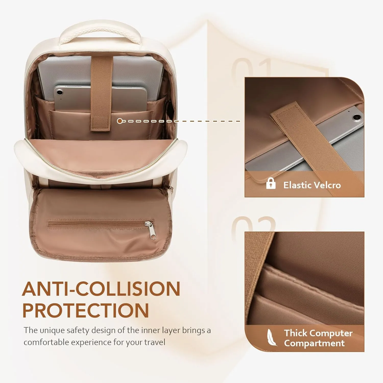 Laptop Backpack for Women,Travel Backpack with Laptop Compartment,Casual Daypack College Bookbag Computer Work Backpack, Beige