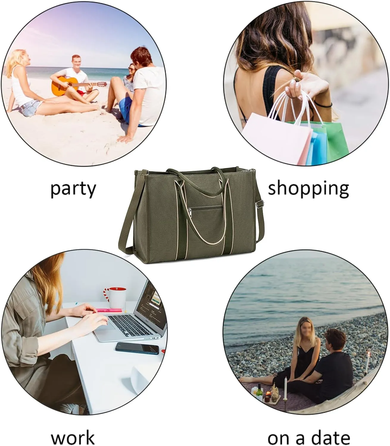 Laptop Tote Bag for Women Work 15.6 inch Canvas Shoulder Bags Computer Messenger Purse Teacher Handbag Office Briefcase