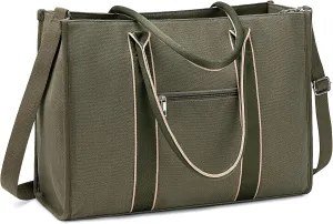 Laptop Tote Bag for Women Work 15.6 inch Canvas Shoulder Bags Computer Messenger Purse Teacher Handbag Office Briefcase