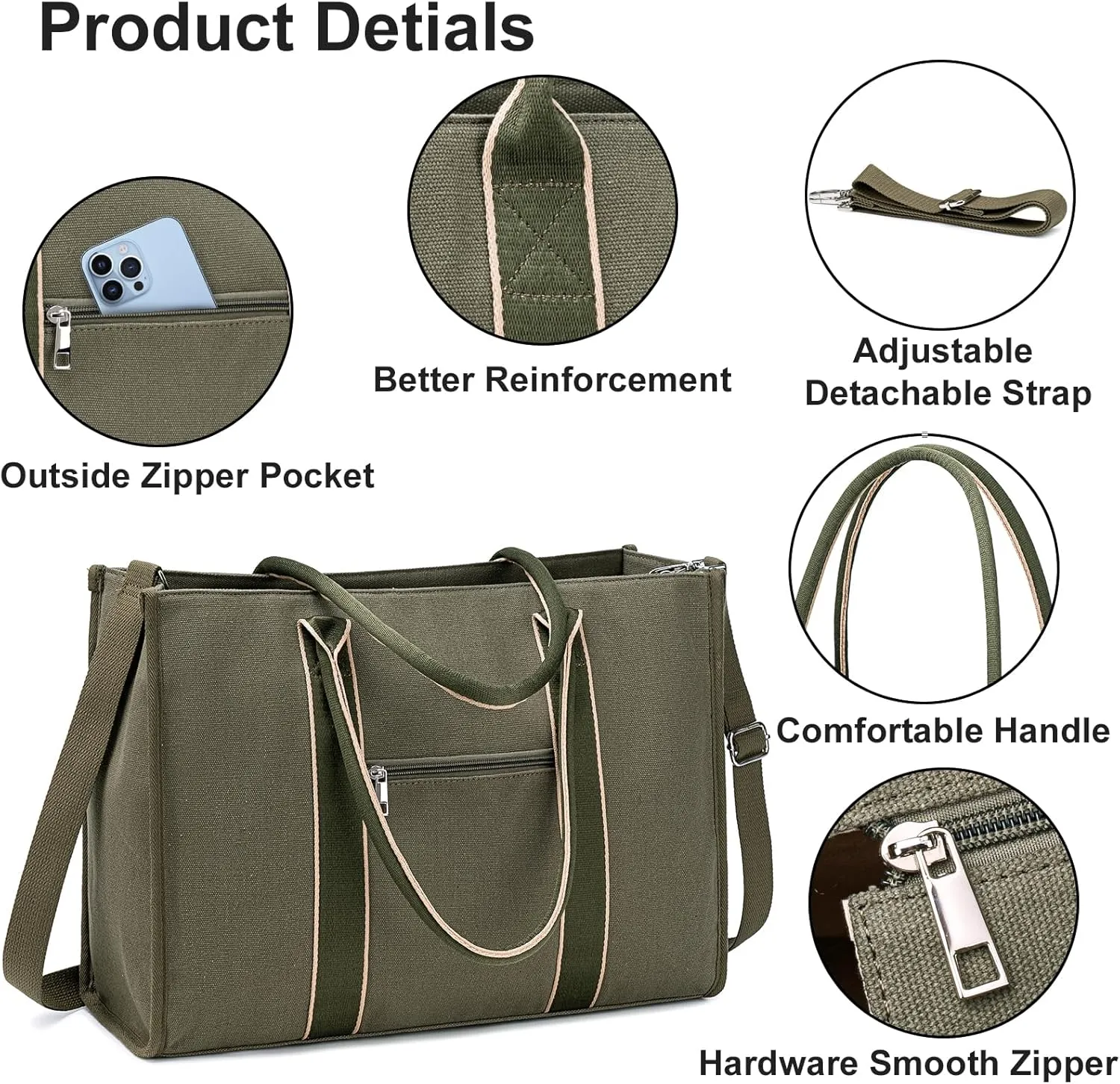 Laptop Tote Bag for Women Work 15.6 inch Canvas Shoulder Bags Computer Messenger Purse Teacher Handbag Office Briefcase