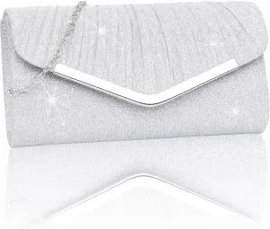 Larcenciel Women's Evening Handbags, Sparkly Pleated Evening Purse, Elegant Sequins Clutch for Wedding Formal Cocktail Party