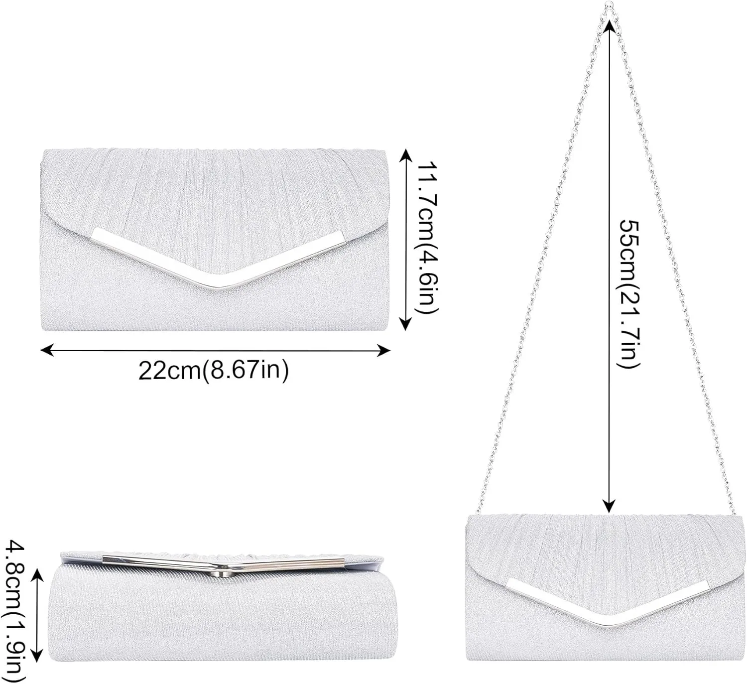 Larcenciel Women's Evening Handbags, Sparkly Pleated Evening Purse, Elegant Sequins Clutch for Wedding Formal Cocktail Party