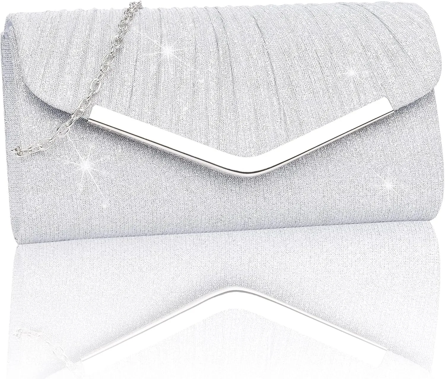 Larcenciel Women's Evening Handbags, Sparkly Pleated Evening Purse, Elegant Sequins Clutch for Wedding Formal Cocktail Party