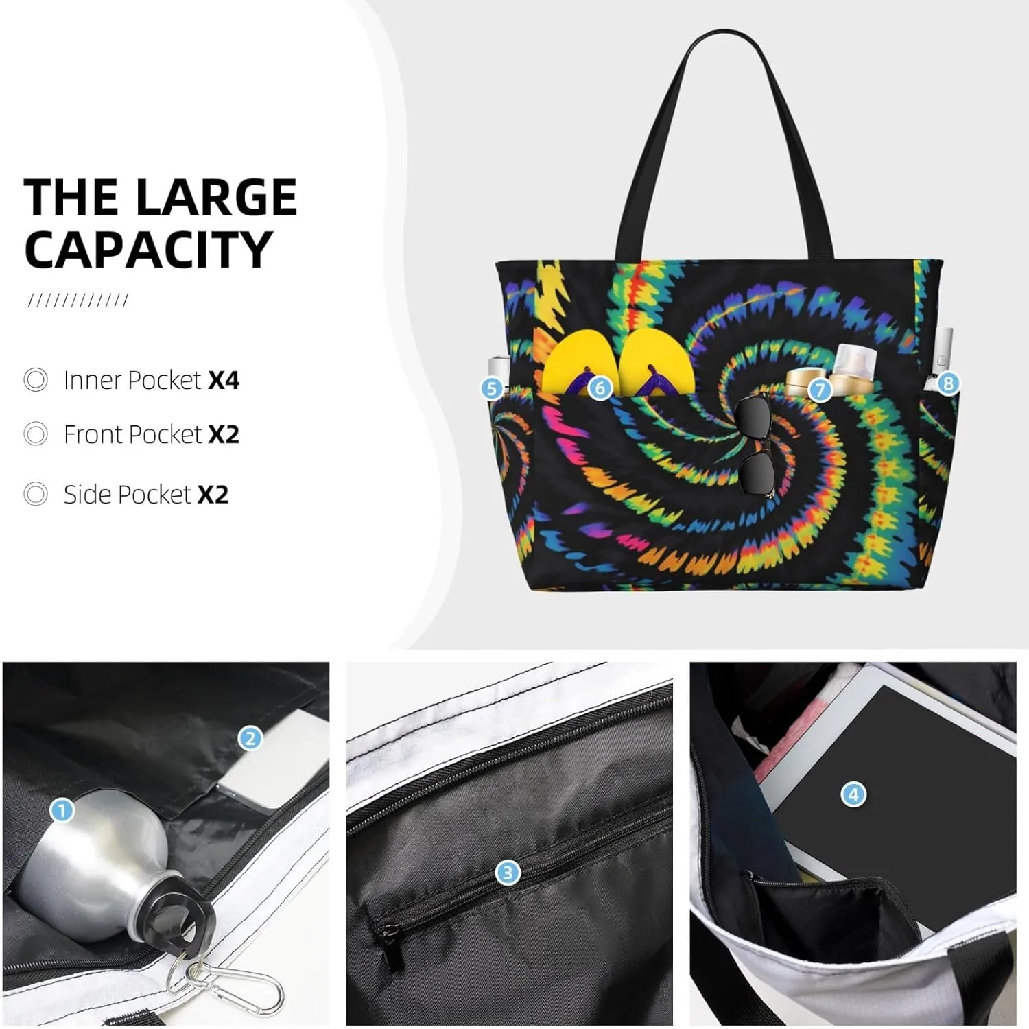 Large Beach Bag Waterproof Beach Totes Bags for Women Men, Pool Bag with Zipper Pocket
