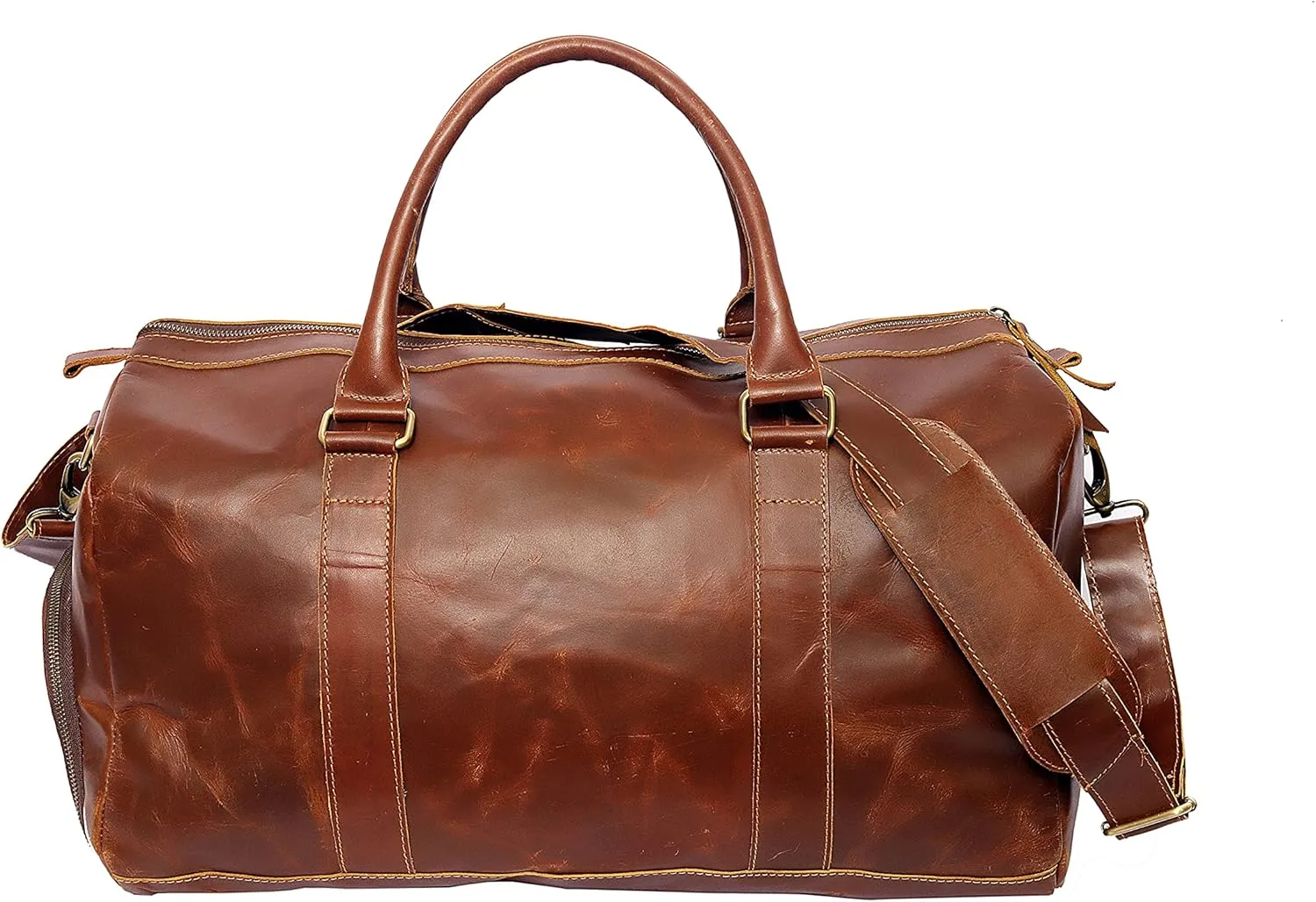 Large Buffalo Leather 20 Inch Luggage Duffel Weekender Travel Overnight Carry On Gym Trip Duffel Bag For Men