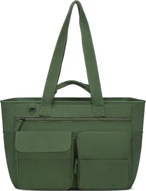 Large Canvas Tote Bag with Zipper and Pockets for Women Utility Totes with Laptop Compartment for Work School Travel
