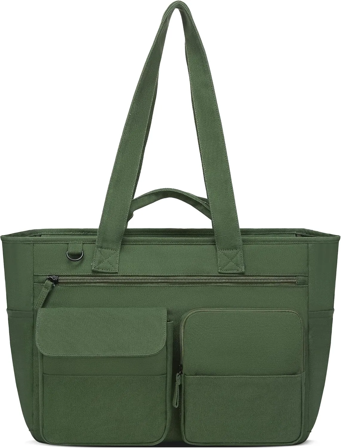 Large Canvas Tote Bag with Zipper and Pockets for Women Utility Totes with Laptop Compartment for Work School Travel