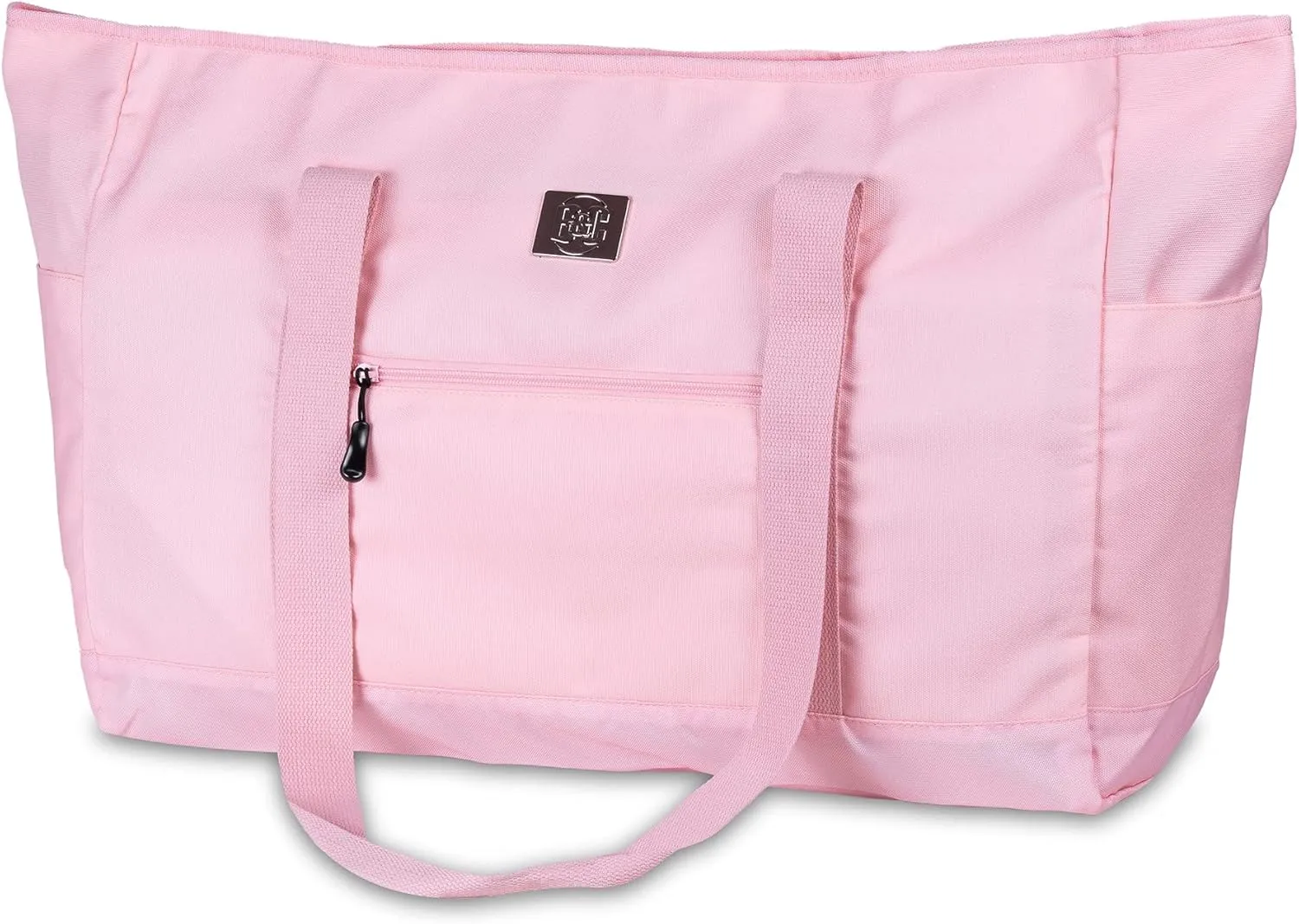 Large Canvas Tote Beach Bag - Top Zipper Closure - Waterproof Lining - XL Tote Bag With Many Pockets For Beach Gym And Travel
