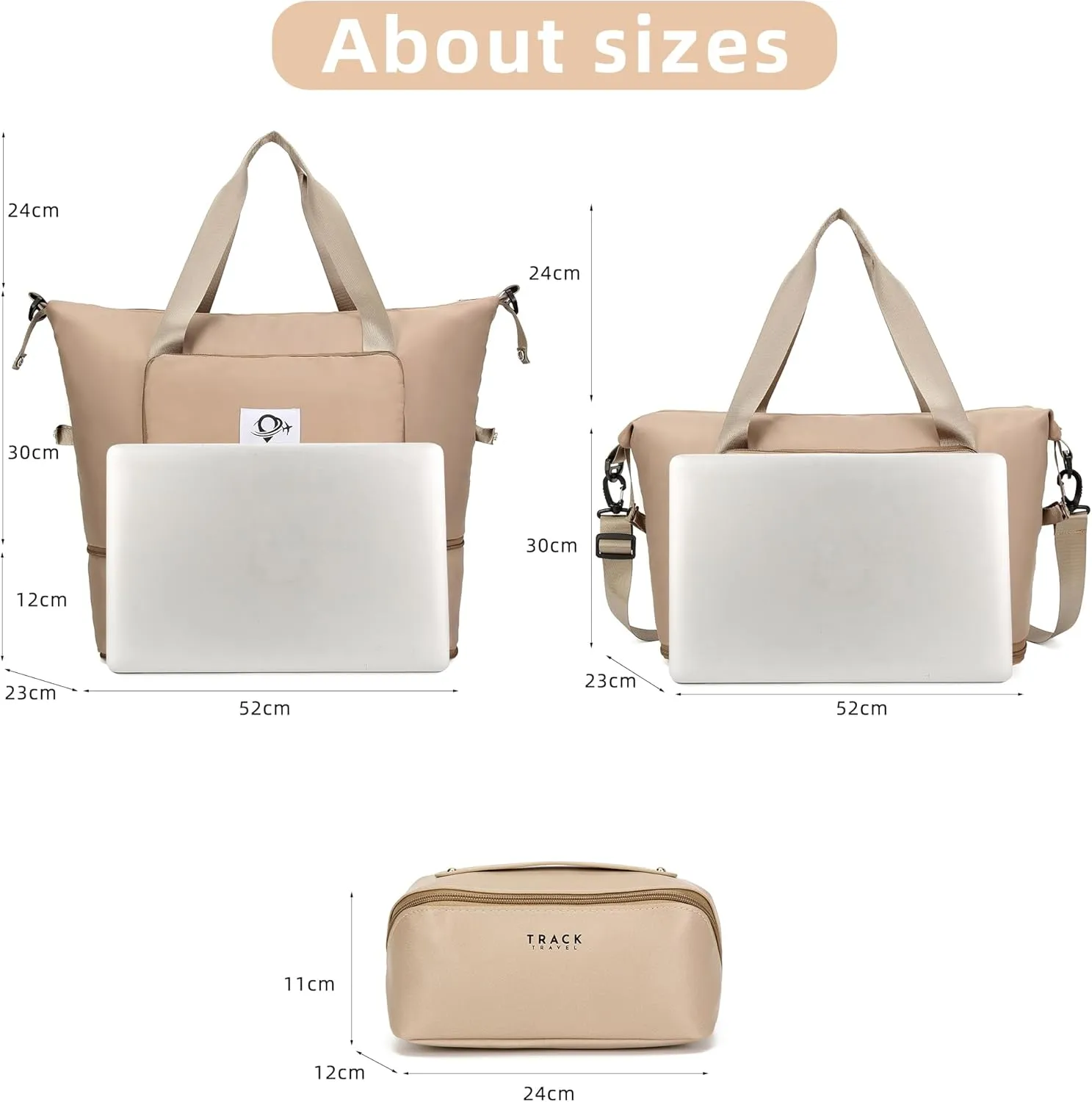 Large Capacity Folding Travel Bag Dry Wet Separated Gym Bag for Man and Woman Cosmetic Travel Bag Portable Travel Lightweight Waterproof Oxford Fabric Duffel Bag Workout Bag (Champagne)