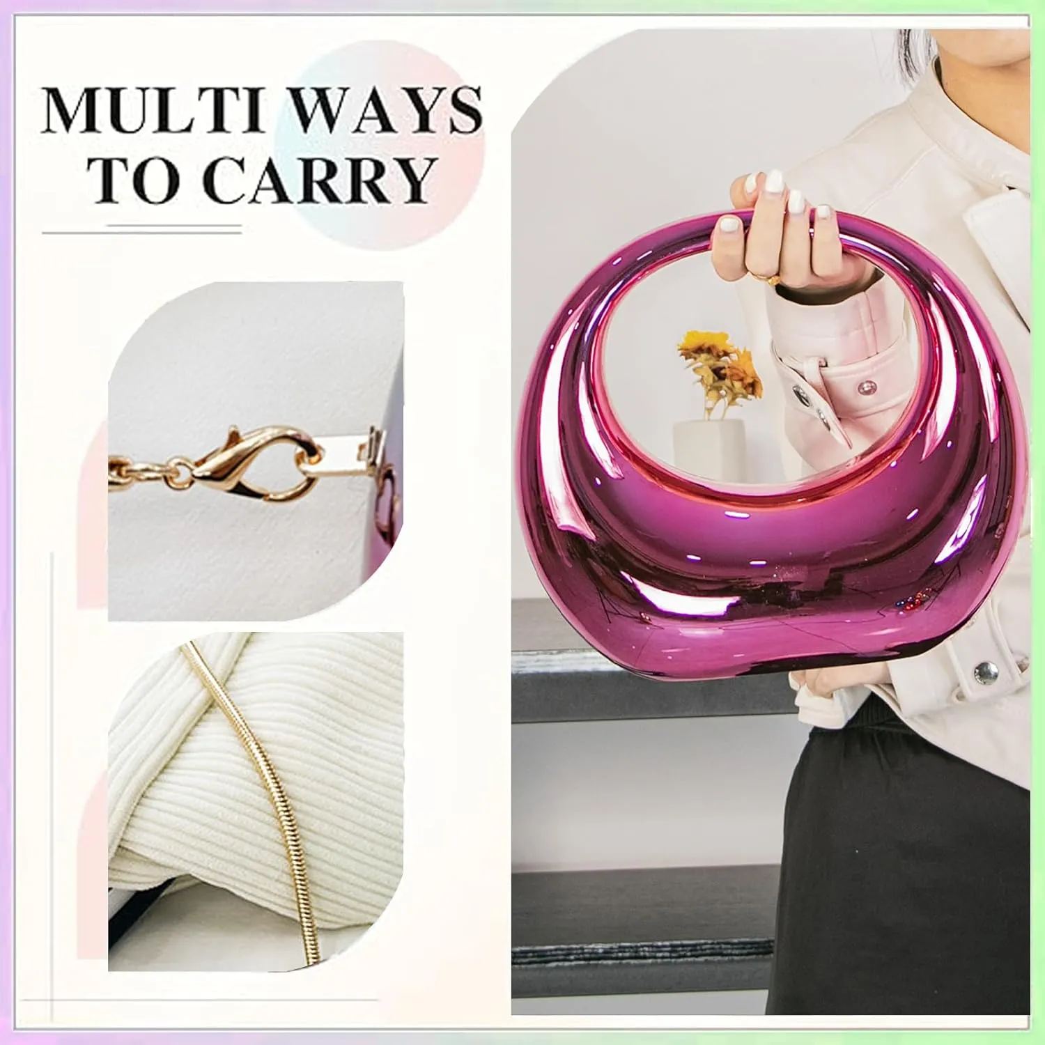 Large Crescent Moon Acrylic Evening Clutch Purse Top-handle Unique Hobo Bag Elegant Handbag for Wedding Party