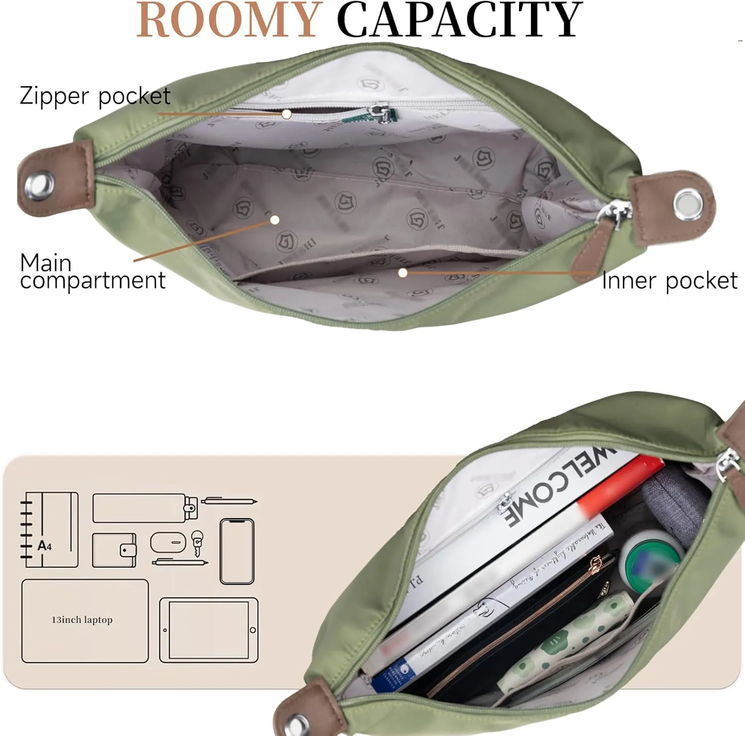 Large Crossbody Bag for Women Fabric Nylon Casual Commuter Bag Trendy Fashion Hobo Shoulder Bag Ladies Travel Handbag