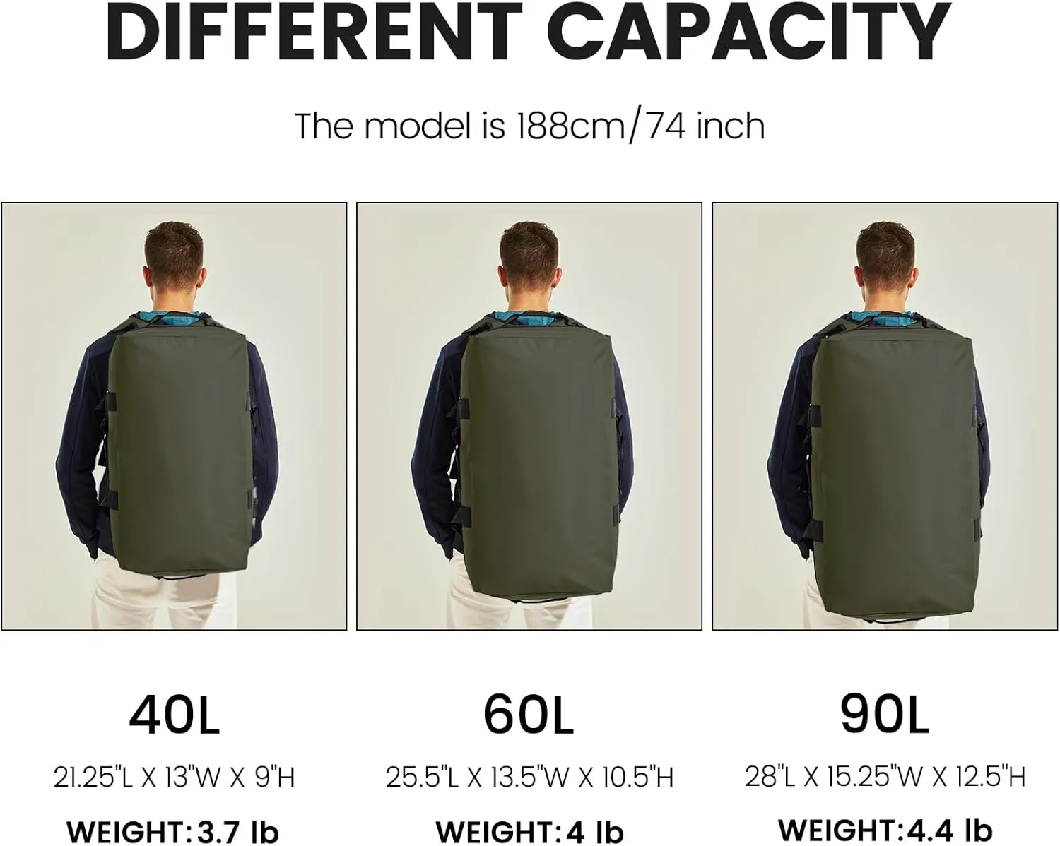 Large Duffel Backpack Bag, 3-Way Water Resistant Gym Duffle Bag with Shoe Compartment for Sports Workout