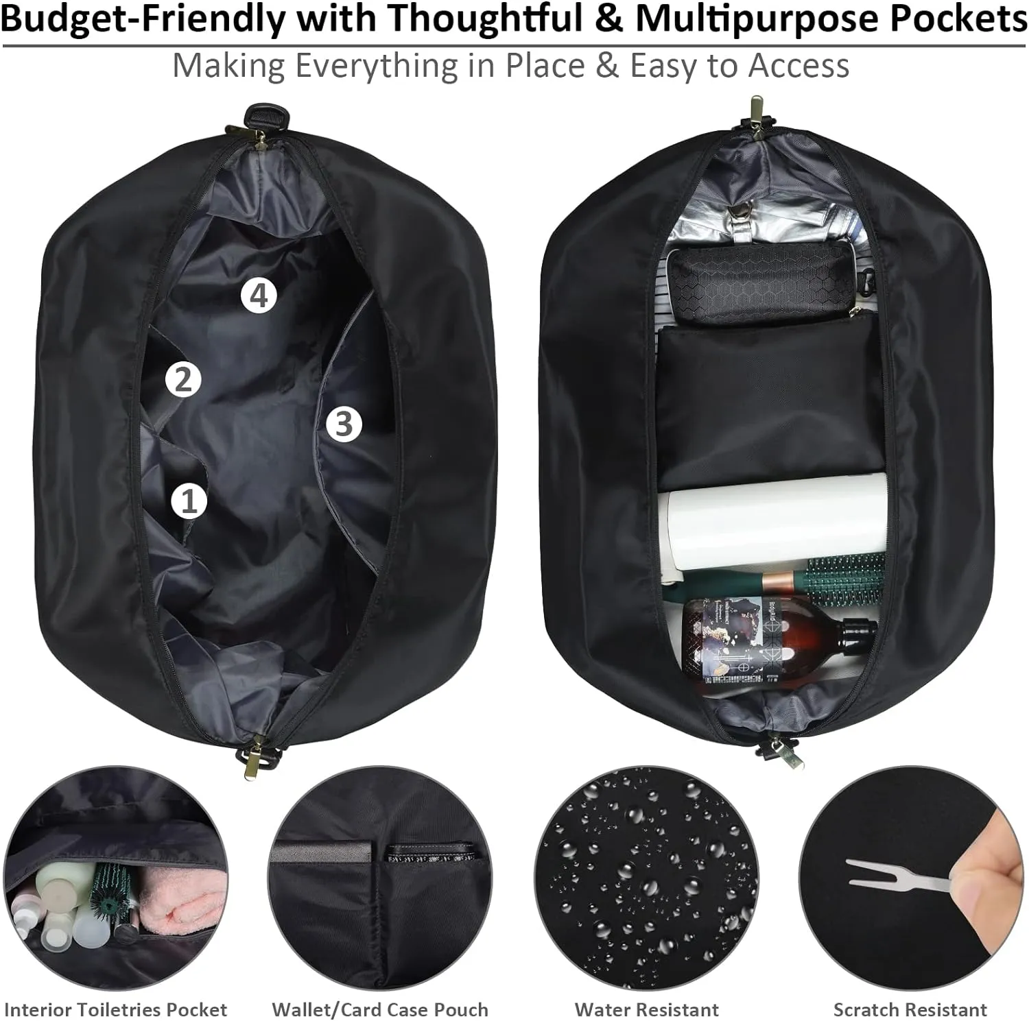 Large Duffle Bag for Travel Waterproof 21 Inch, Vankor Gym Duffel Bag for Women Men Durable Carry on Weekender Overnight Sports Luggage Weekend Beach Yoga Workout Hospital Mommy Diaper Bag Black