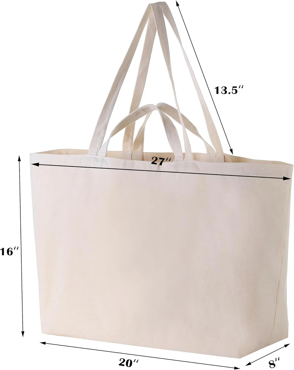 Large Sturdy Canvas Tote Bag -27" X 16" X 8" Extra Big Largest Grocery Shopping Beach Reusable Totes Bags