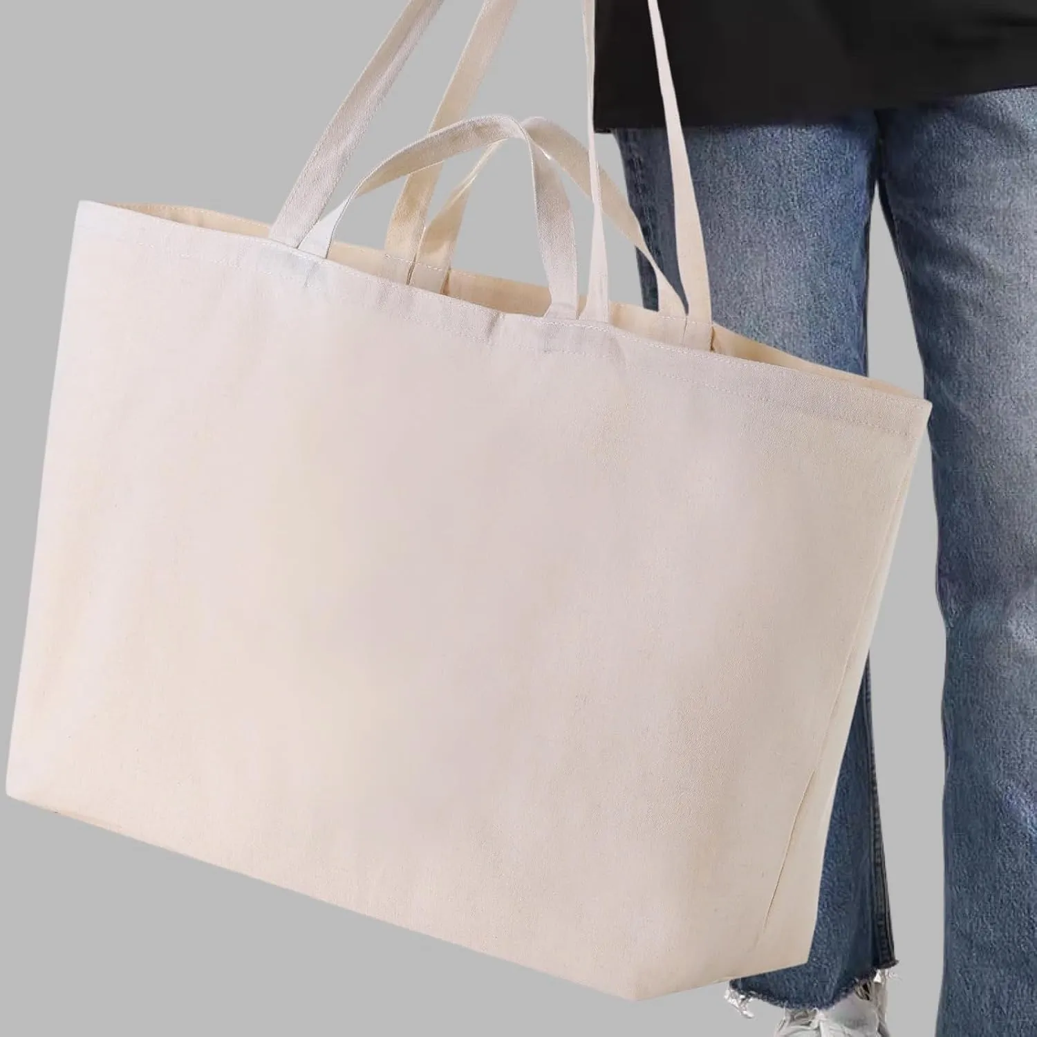 Large Sturdy Canvas Tote Bag -27" X 16" X 8" Extra Big Largest Grocery Shopping Beach Reusable Totes Bags