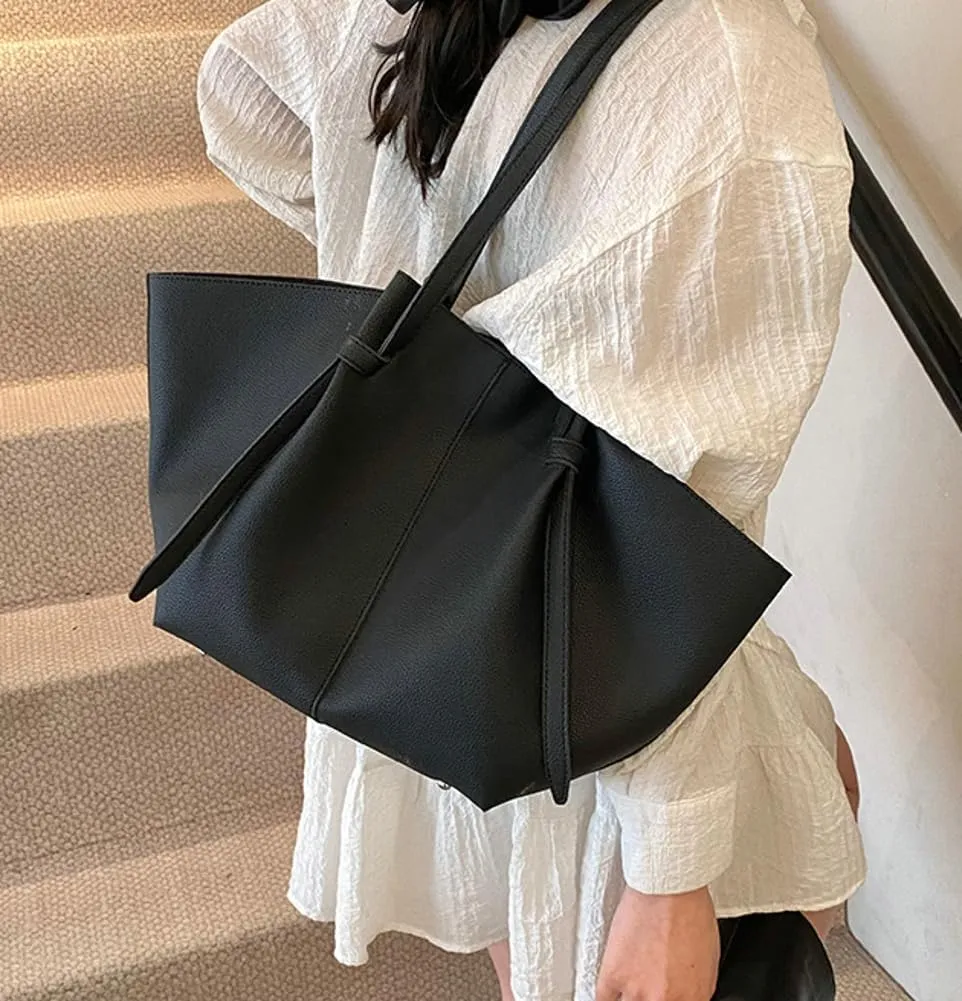 Large Tote Bag Women Trendy Pleated Shoulder Purses PU Leather Oversize Top Handle Handbags for Work Travel 2025