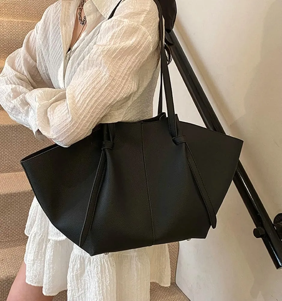 Large Tote Bag Women Trendy Pleated Shoulder Purses PU Leather Oversize Top Handle Handbags for Work Travel 2025