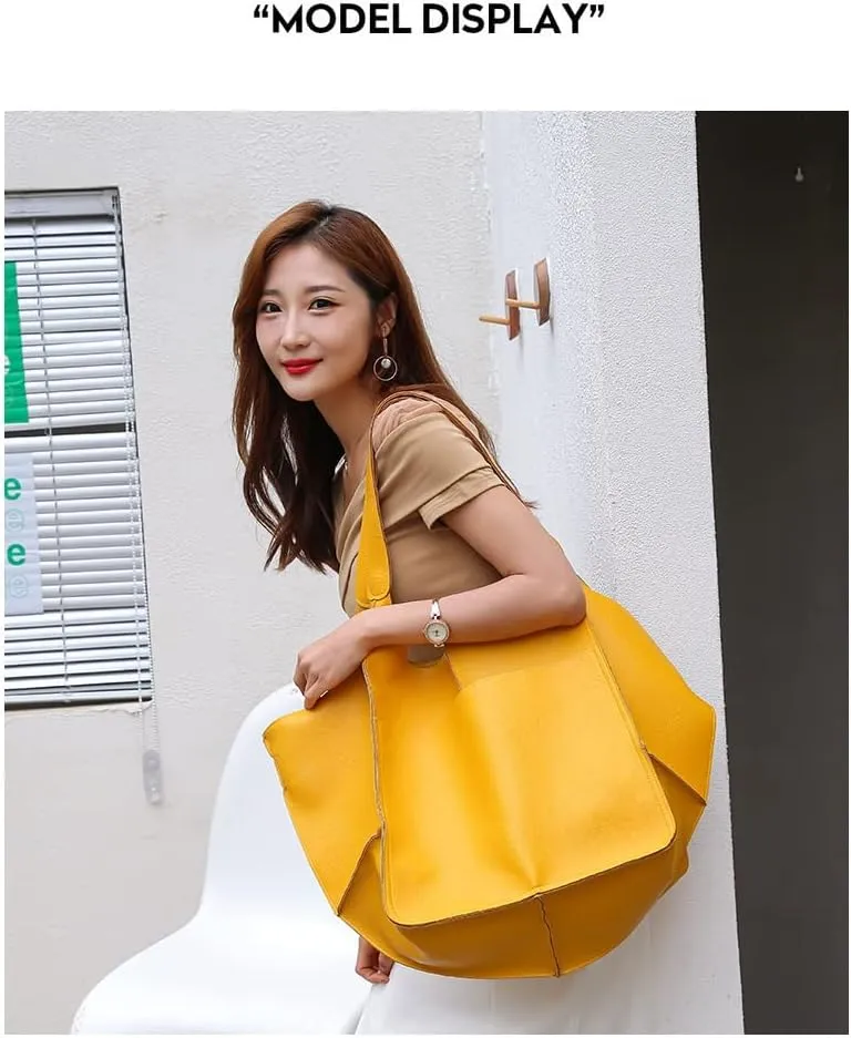 Large Tote Handbag, PU Leather Satchel Tote Shoulder Bags Purse Soft Crossbody Oversized Travel Tote Bag