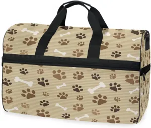 Large Travel Duffel Bag for Women Men Animal Dog Paw Print Sports Tote Gym Bag Shoulder Weekender Foldable Overnight Bags with Shoe Compartments, Lightweight