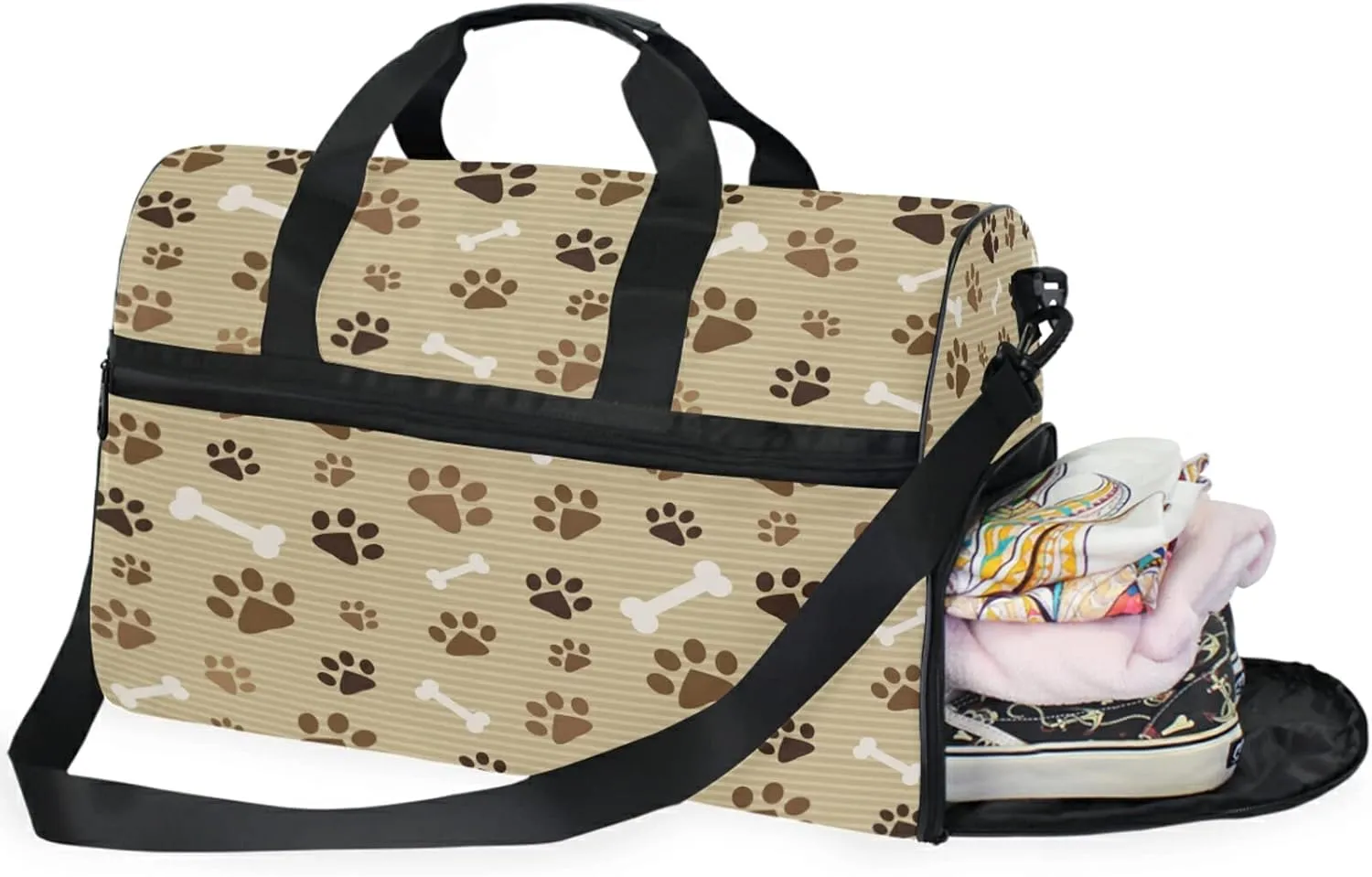 Large Travel Duffel Bag for Women Men Animal Dog Paw Print Sports Tote Gym Bag Shoulder Weekender Foldable Overnight Bags with Shoe Compartments, Lightweight